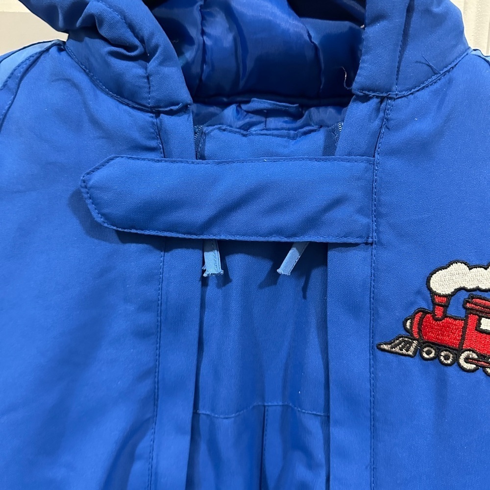 Mossi Vintage Toddler One Piece Snow Suit Blue Train Dual Zipper Size 18 months - Picture 6 of 11